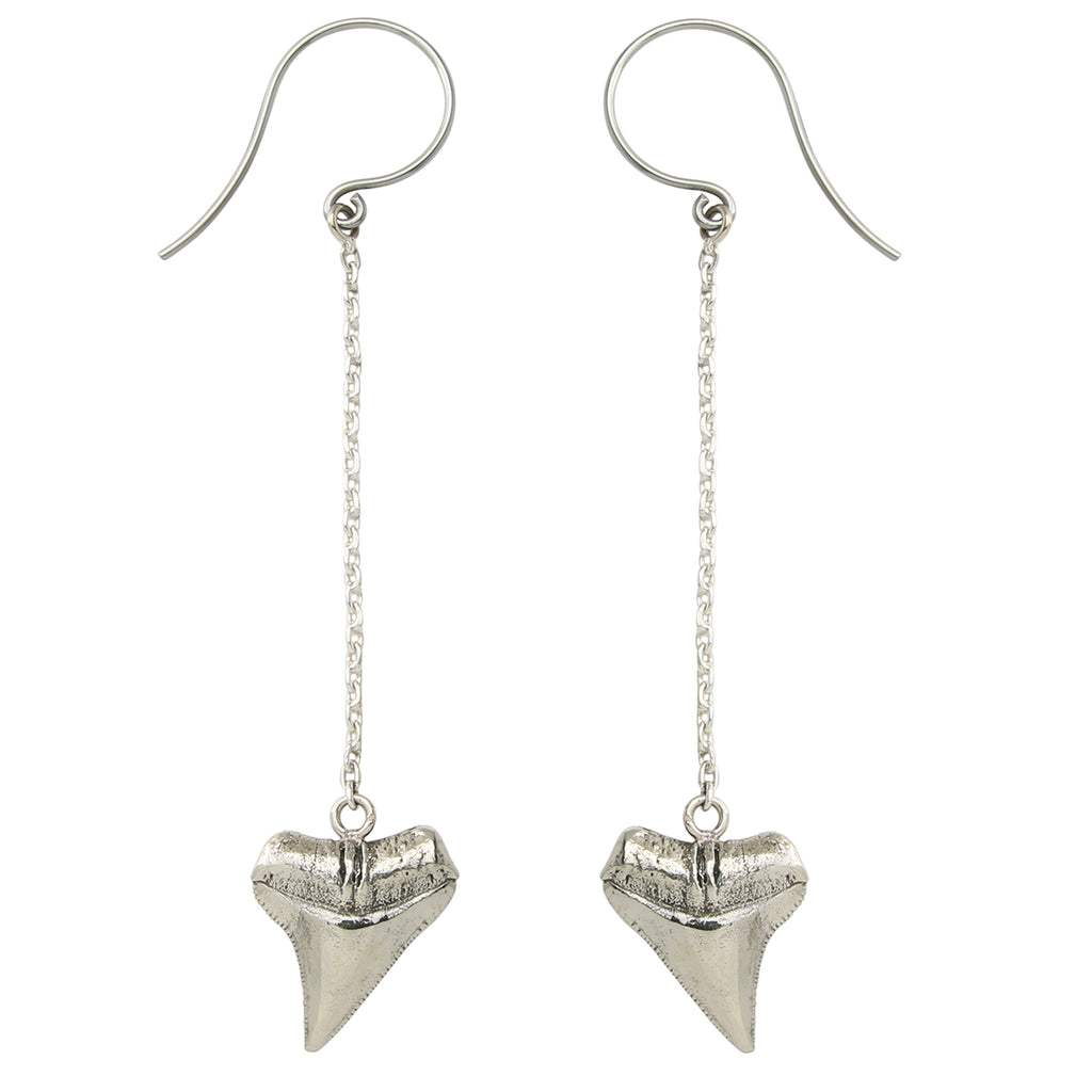 Titanium Dangle Chain Shark Tooth Earrings