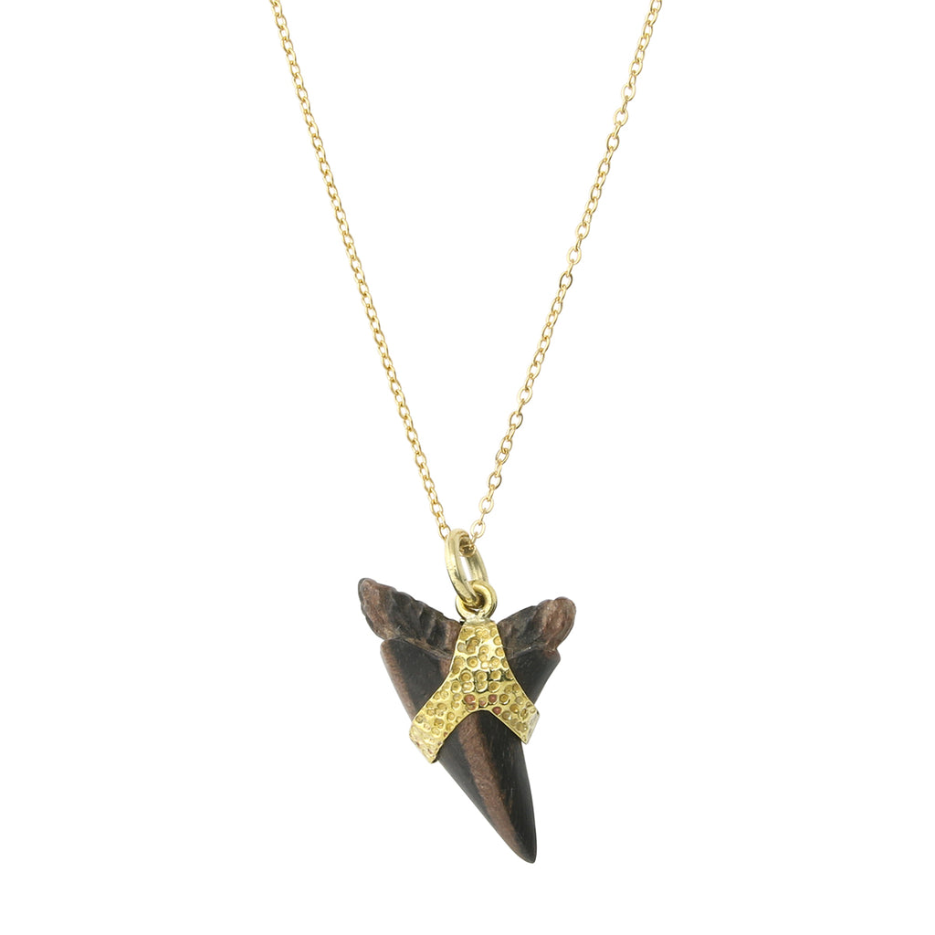 Wooden Faux Narrow White Shark Tooth Necklace